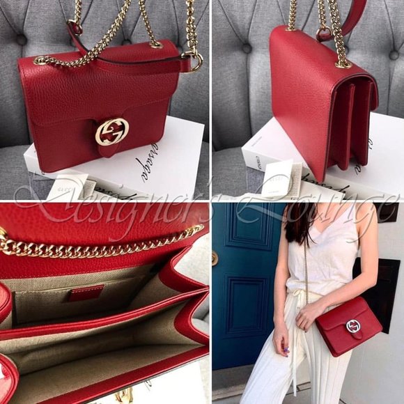SOLD! NEW GUCCI Interlocking GG Red Leather Crossbody Chain Bag $1,980 Authentic - Picture 8 of 12